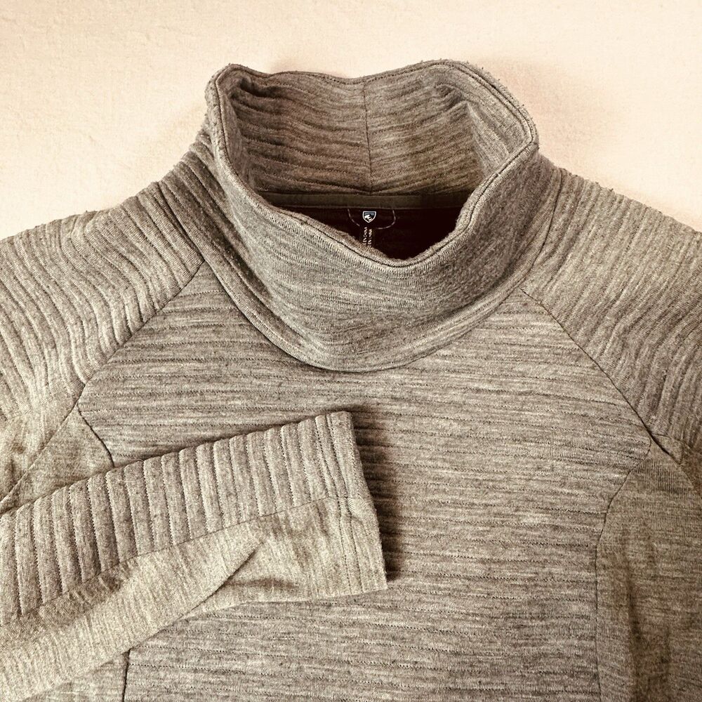 KUHL Athena Pullover Sweater Women Small Green Quilted Wool Blend Cowl Neck
